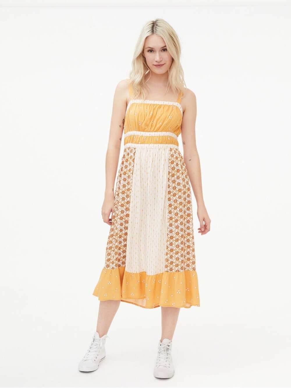 Aeropastle Colorblocked Mixed-Print Tie-Back Midi Dress - NWOT
